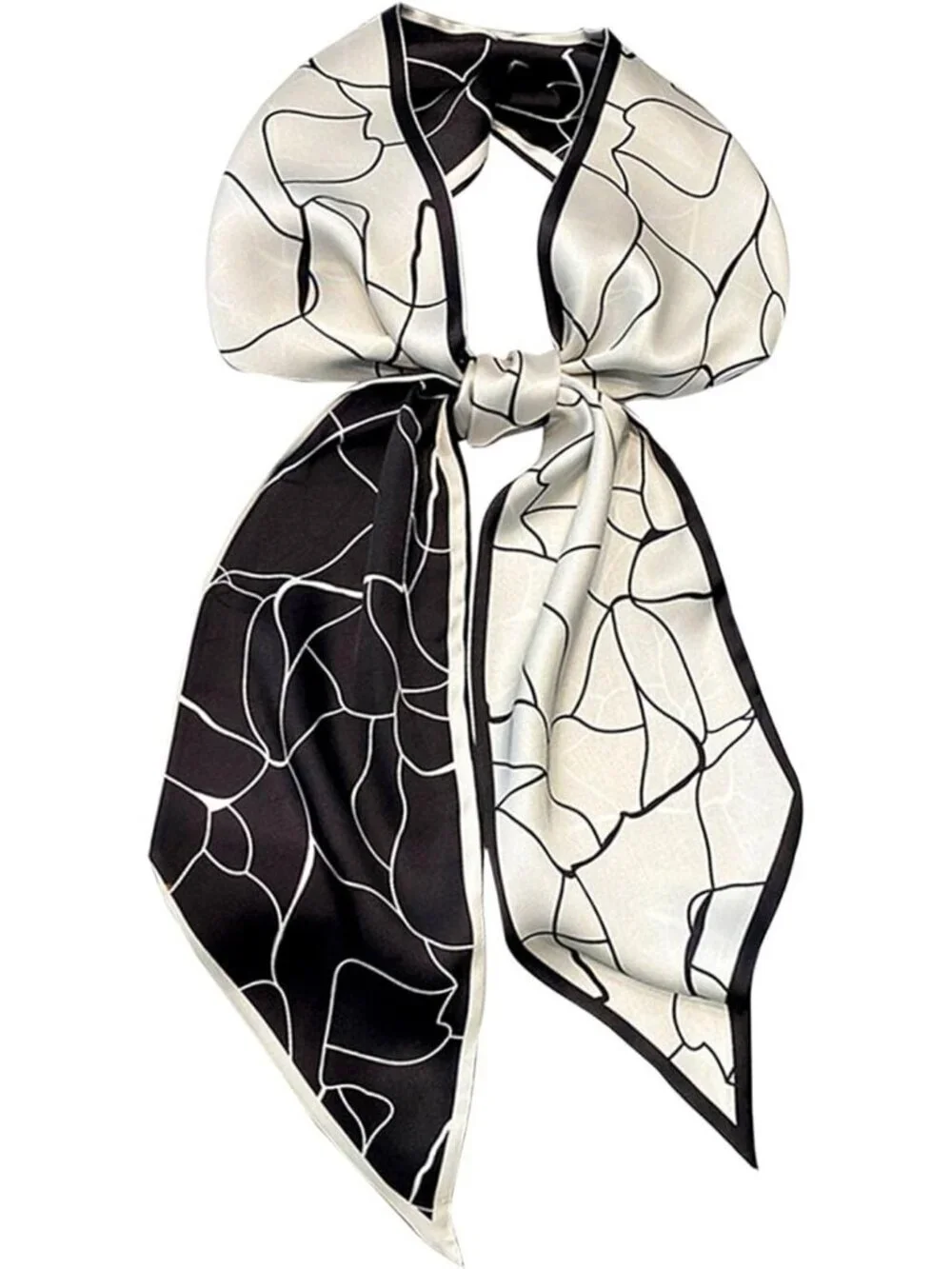 Women's Black White Stylish Silky Satin Headscarf Wrap Lightweight Scarves Scarf